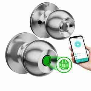 Smart Door Knob, Fingerprint Door Lock, Smart Lock Biometric Door Lock Fingerprint Door Knob With Tuya App Control, Suitable For Bedroom, Cloakroom, Apartments Offices, Hotels (Battery Included)