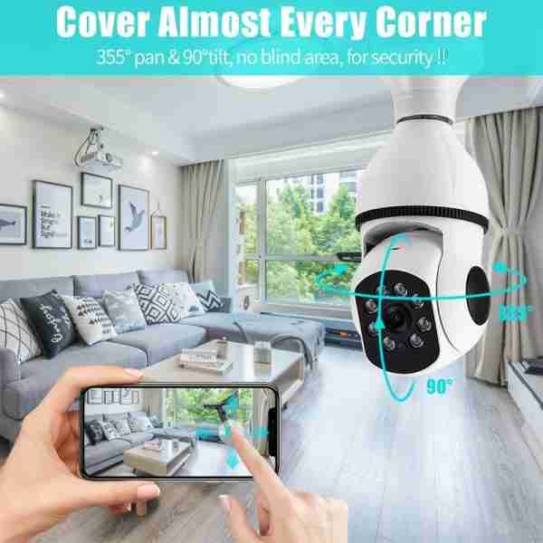 5G WIFI Surveillance 360° Rotate Auto Tracking Panoramic Camera Wireless E27 PTZ Camera CCTV IR Night Vision Motion Detection Two-Way Audio