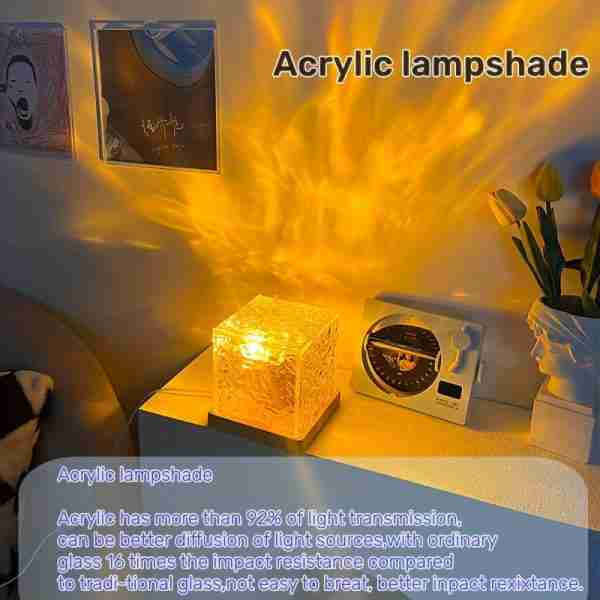 1709343941268-81e124e4c261419d8fcb81205a35006c-goods 1 Pack USB Square Night Light Cube Decorative Night Lamp Square Crystal Table Lamp, Rotating Water Ripple Small Night Light Creative Bedside Lamp, Flame Atmosphere Lamp Dynamic Table Lamp 5W 80 Lumen16 Colors Diamond Desk Lamps For Bedroom RGB Remote Rota