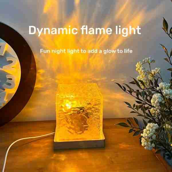1709343944879-347e6291deff4cc0857dfe59320ef92c-goods 1 Pack USB Square Night Light Cube Decorative Night Lamp Square Crystal Table Lamp, Rotating Water Ripple Small Night Light Creative Bedside Lamp, Flame Atmosphere Lamp Dynamic Table Lamp 5W 80 Lumen16 Colors Diamond Desk Lamps For Bedroom RGB Remote Rota