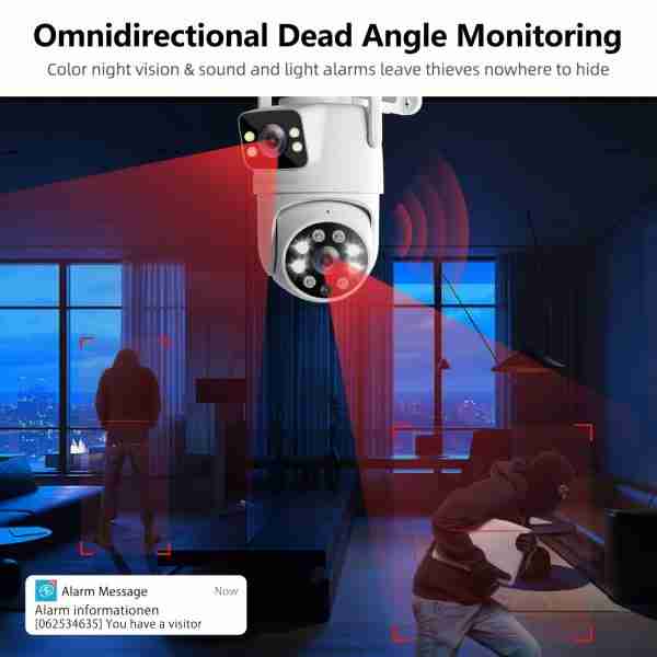 Multifunctional security camera wireless outdoor waterproof WiFi security monitoring 2K high-definition dual lens automatic rotation pan tilt night vision motion detection bidirectional call security camera