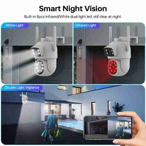 1e744faf-1be3-4afe-9bab-edaab8e766ea-1 4MP(2MP+2MP) WiFi Security Camera Outdoor, Dual Lens 2.4/5ghz Wireless IP Camera Video Surveillance For Home Security CCTV Monitor,AI Human Tracking, Color Night Vision,Two Way Audio,Pan Tilt Rotation,Work For Eseecloud APP,Without TF Card