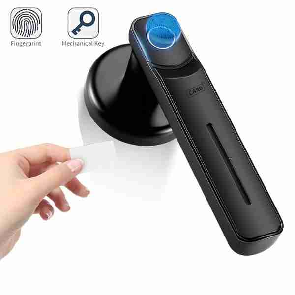Fingerprint Door Knob, Biometric Door Knob, Passage Mode, Local Storage of Fingerprints, Zinc Alloy, Sturdy and Durable, Black-Battery not included-H01B