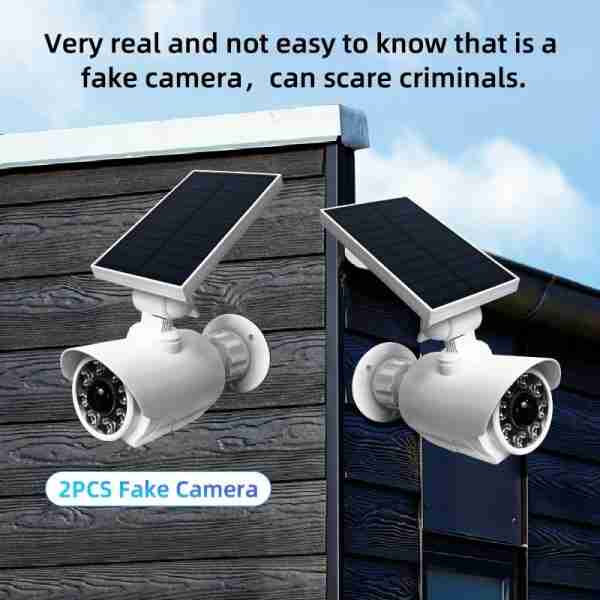 2 Packs, Solar Powered Dummy Camera, Fake Security Camera With LED PIR Motion Sensor Detection Light, Flood Light For Garden, Outdoor, Homes, Office, Shops, Garage