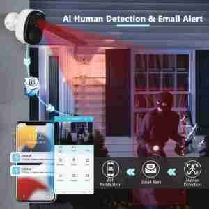 Outdoor Wireless Security Camera, 2K 3mp Video Resolution, Battery Powered CCTV Camera For Home Security, Cloud/SD (up To 256G), Works With Amazon Alexa, No Monthly Fee, AI Motion Detection, Spotlight, Color Night Vision, 2-Way Audio