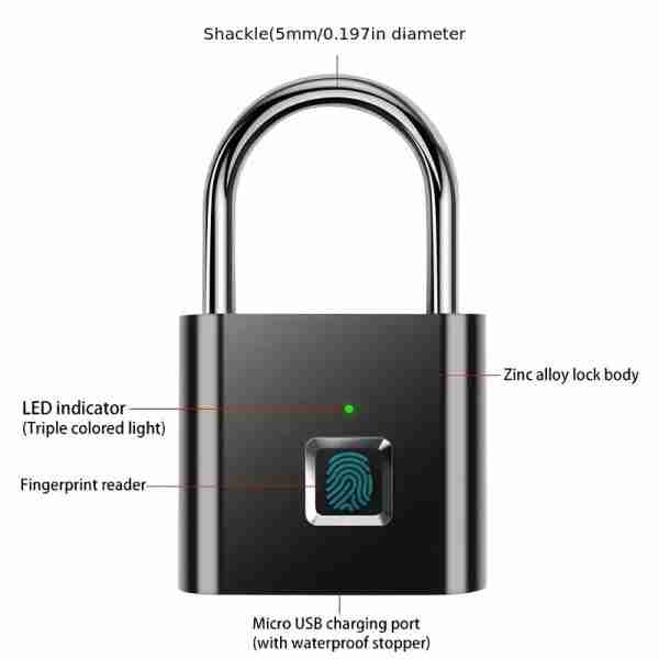 5e28979a-0c5a-11ee-a9ac-0a580a69716d Smart Fingerprint Padlock USB Rechargeable Door Lock Biometric Thumbprint Door Padlocks Zinc Alloy Smart Life Unlock