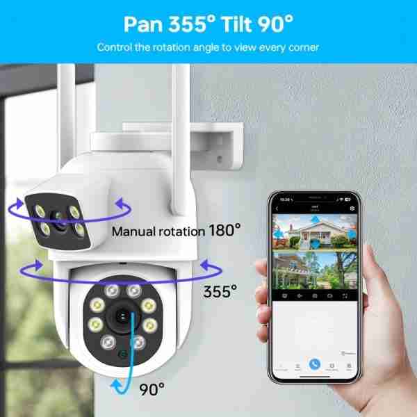 64ee585b-9ce0-41eb-bbb4-b8518da67095 4MP(2MP+2MP) WiFi Security Camera Outdoor, Dual Lens 2.4/5ghz Wireless IP Camera Video Surveillance For Home Security CCTV Monitor,AI Human Tracking, Color Night Vision,Two Way Audio,Pan Tilt Rotation,Work For Eseecloud APP,Without TF Card