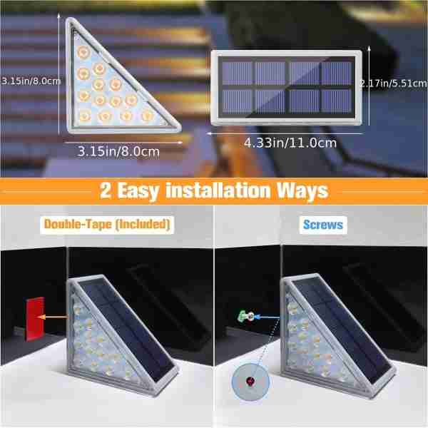 2pcs Solar Stair Lights, Solar Step Lights Waterproof Outdoor Step Light With 13 LEDs, Outdoor Lighting Decor For Stair, Patio, Front Step, Front Porch And Deck, White Christmas Lights