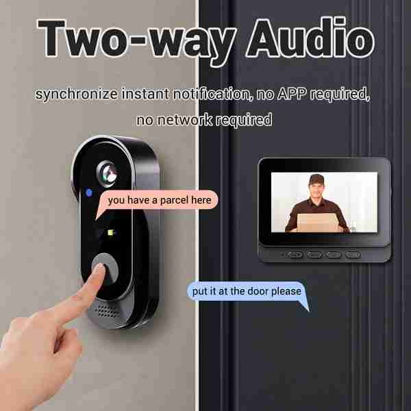 7032c93a-d187-418a-bda1-5b6fcb74a20e 1 Set, Waterproof True Wireless Video Doorbell, 480P Camera Pixel, With 4.3 Inch Screen Real Time Indoor Monitor, No App Required, No Network Required, Friendly Using For Elders, Support SD Card Slot Saving Images & Videos, Local Storage