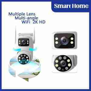Multi lens function security camera, wireless outdoor waterproof WiFi monitoring, 2K details clear, automatic rotation, multi angle pan tilt, night vision, motion detection, two-way call security camera