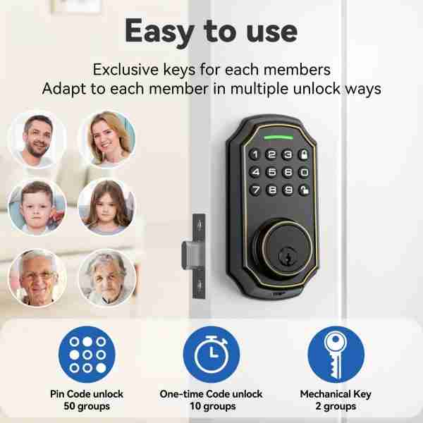 8712a7f647003a5f19c33fc3bed4d59c BULIST Smart Deadbolt Door Lock, Pin Code Unlock - One-time Codd Unlock - Mechanical Key Unlock, Keyless Entry Door Lock With Backlit Keypad And Auto-Lock Enable Or Disable, Voice Prompt, Easy To Install And Programming, Long Battery Life (only In North A