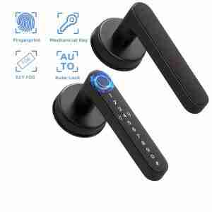 Smart Fingerprint Door Lock Waterproof Door Lock Fingerprint/Code/Key Card/Key 4-1 Unlock Way Gift For Birthday/Easter/President's Day (AA Battery Included)