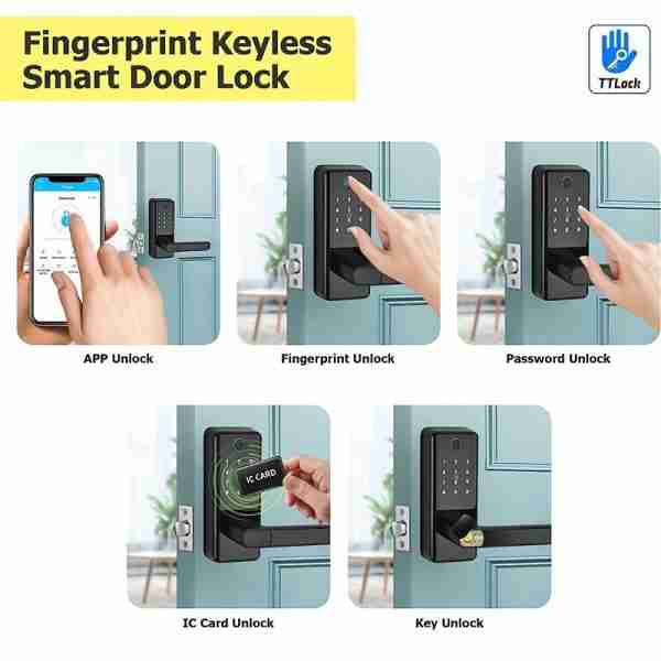 96cfd6070909fedbbbbe75b03db28d96 Touch Screen Half Panel Lock TTLOCK-TH04T 5-in-1 Keyless Entry Door Locks, Smart Door Lock Fingerprint Door Lock Keypad Door Lock