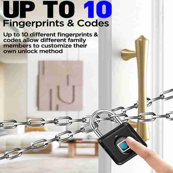 Fingerprint Padlock, Smart Padlock, Locker Lock, Biometric Metal Keyless Fingerprint Lock, Waterproof, For Gym Locker, School Locker, Luggage, Backpack, Suitcase, Black