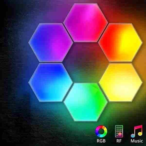 6pcs Music Sync Hexagon Lights - Smart APP And Remote RGB Wall Light Hexagonal Modular Light Honeycomb Shape Panels LED Lights For Bedroom And Study Decor