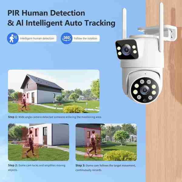 Multi lens function security camera, wireless outdoor waterproof WiFi monitoring, 2K details clear, automatic rotation, multi angle pan tilt, night vision, motion detection, two-way call security camera