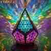 Wooden Bohemian Floor Lamp, USB Charging Hollow Geometric Colorful Lamp Retro Bohemian Light Lamp, LED Colorful Diamond Lights 3D Projection Night Lamp Desk Lamp Home Decor