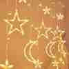 1 set of 12 pieces twinkling LED curtain string lights star and moon string star moon lights Ramadan Christmas decoration lights suitable for wedding Valentine's Day home garden bedroom outdoor indoor wall decoration