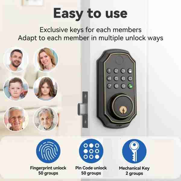 badcdba6831de9a283b0f1479993ed3d Fingerprint Smart Lock, Keyless Entry Lock, Fingerprint Deadbolt Lock - Backlit Keypad, One-Time Pin Code, Auto Lock Enable Or Disable, Voice Prompt, Long Battery Life, Easy To Install And Programm (Sales Only In North America)