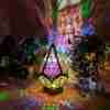 Wooden Bohemian Floor Lamp, USB Charging Hollow Geometric Colorful Lamp Retro Bohemian Light Lamp, LED Colorful Diamond Lights 3D Projection Night Lamp Desk Lamp Home Decor