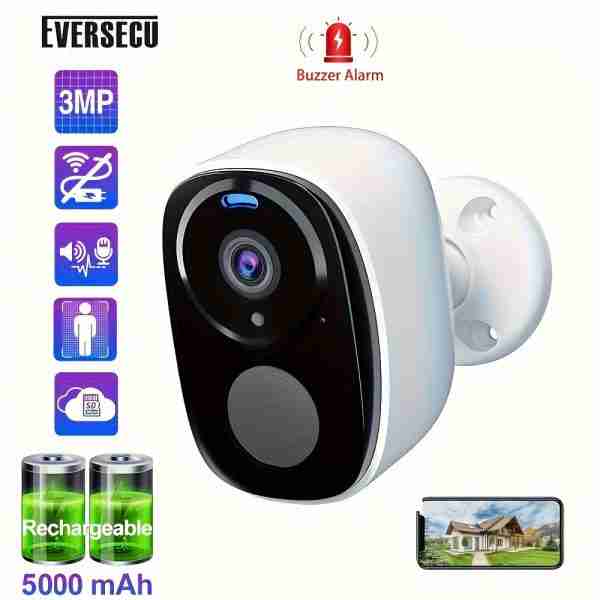 Outdoor Wireless Security Camera, 2K 3mp Video Resolution, Battery Powered CCTV Camera For Home Security, Cloud/SD (up To 256G), Works With Amazon Alexa, No Monthly Fee, AI Motion Detection, Spotlight, Color Night Vision, 2-Way Audio