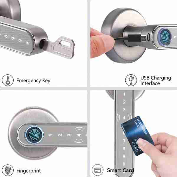Smart Door Knob, Fingerprint Door Lock Smart Lock Biometric Door Lock Fingerprint, NO APP, Black And Silvery, Great For Bedrooms, Cloakroom, Apartments Offices, Hotels