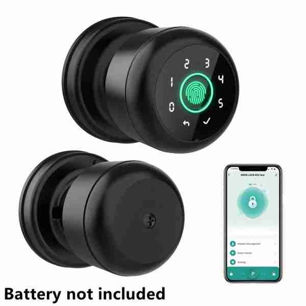 d04c691f9f54a2852b444cb4c4b9390d GHome Smart Fingerprint Door Lock with Keypad Door Knob, Biometric Door Smart Lock & App Control, Suitable for wooden or steel doors from 3.5-5.5 cm/ 1.38-2.17 inch, Interior Door Knob with Key Great for Bedroom, Apartments, Offices and Hotels, Uses 4 AAA