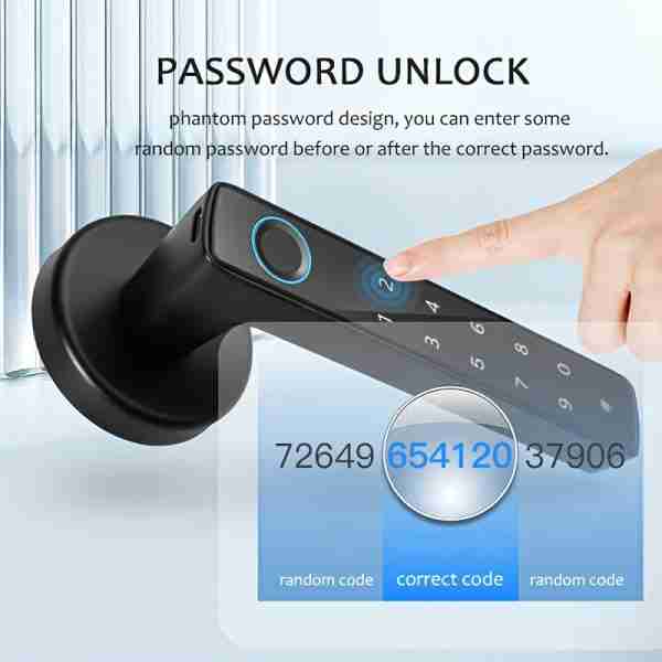 e08b3ff6-03e3-4fe1-92d2-6668005a64ac Fingerprint Password Mobile Phone App Smart Lock Digital Electronic Room Door Handle Lock