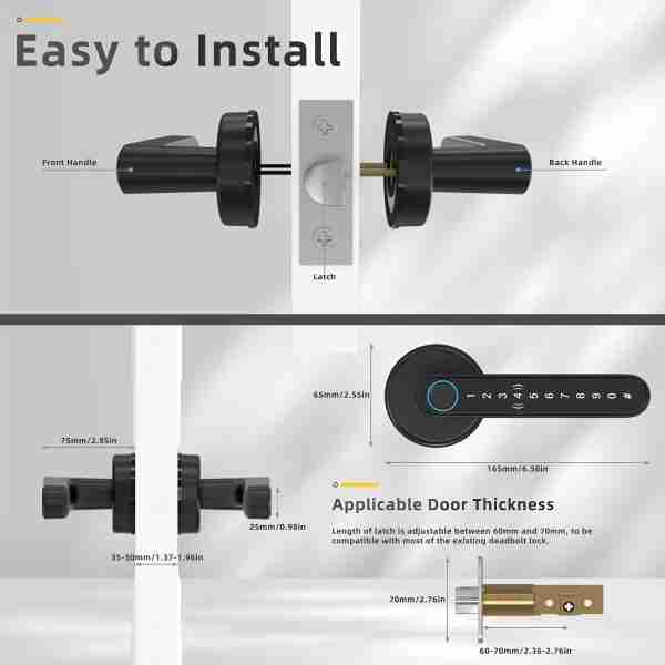 Smart Fingerprint Door Lock Waterproof Door Lock Fingerprint/Code/Key Card/Key 4-1 Unlock Way Gift For Birthday/Easter/President's Day (AA Battery Included)