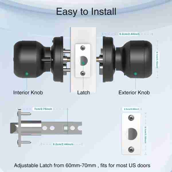 e82c3531e65eb3c89129512e4e92b872 GHome Smart Fingerprint Door Lock with Keypad Door Knob, Biometric Door Smart Lock & App Control, Suitable for wooden or steel doors from 3.5-5.5 cm/ 1.38-2.17 inch, Interior Door Knob with Key Great for Bedroom, Apartments, Offices and Hotels, Uses 4 AAA